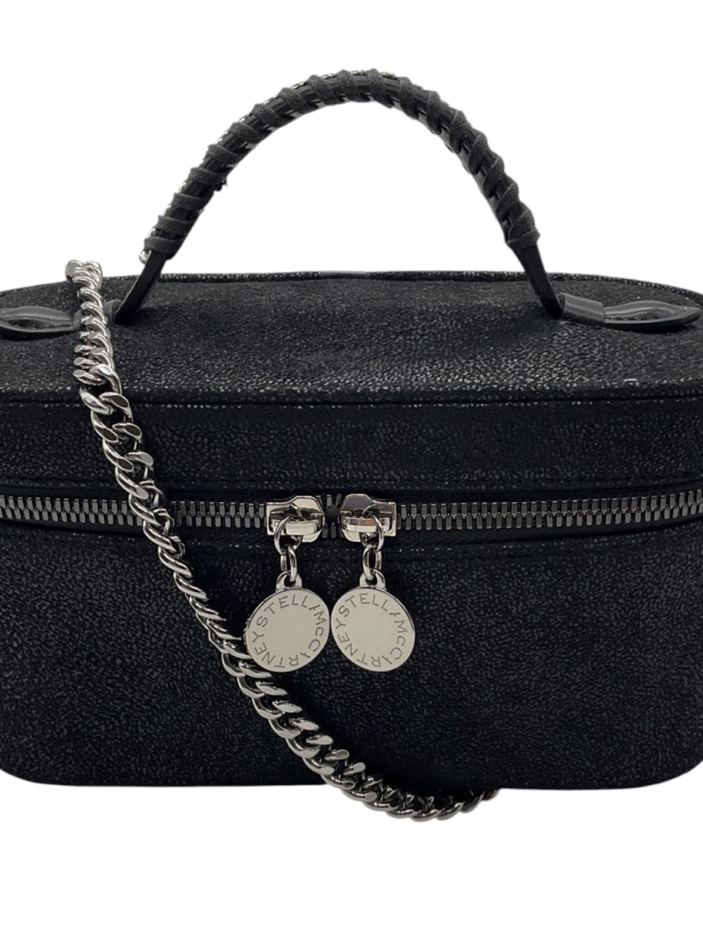 STELLA MCCARTNEY BLACK FALABELLA VANITY CASE SHAGGY DEER FAUX LEATHER CROSSBODY